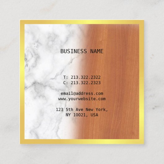 ラグジュアリーマーブルウッドブラックエレガント金ゴールドモダンクール スクエア名刺 (裏面)