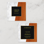 ラグジュアリーマーブルウッドブラック金ゴールドテンプレート スクエア名刺 (正面/裏面)