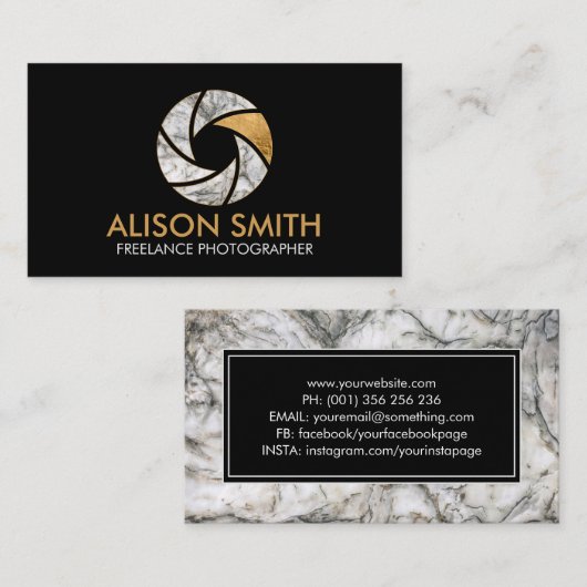 ラグジュアリーマーブルカメラシャッターフォトグラファー 名刺 (正面/裏面)