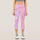 ラグジュアリーマーブルグリッターピンクパープル金ゴールド カプリレギンス (正面)