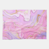 ラグジュアリーマーブルグリッターピンクパープル金ゴールド キッチンタオル (横)