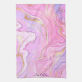 ラグジュアリーマーブルグリッターピンクパープル金ゴールド キッチンタオル (縦)