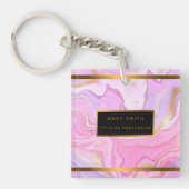 ラグジュアリーマーブルグリッターピンクパープル金ゴールド キーホルダー (正面)