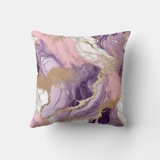ラグジュアリーマーブルグリッターピンクパープル金ゴールド クッション (裏面)