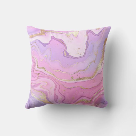 ラグジュアリーマーブルグリッターピンクパープル金ゴールド クッション (裏面)