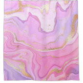 ラグジュアリーマーブルグリッターピンクパープル金ゴールド シャワーカーテン (正面)