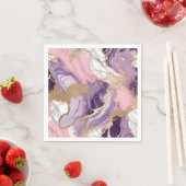 ラグジュアリーマーブルグリッターピンクパープル金ゴールド スタンダードカクテルナプキン (インサイチュ)