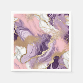 ラグジュアリーマーブルグリッターピンクパープル金ゴールド スタンダードカクテルナプキン