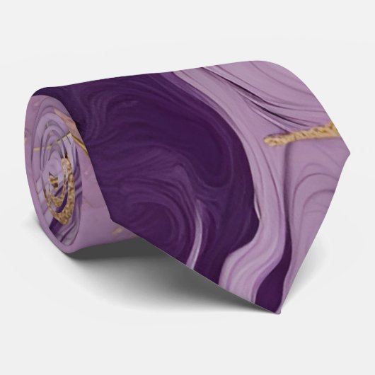 ラグジュアリーマーブルグリッターピンクパープル金ゴールド ネクタイ (ロール)