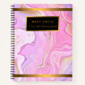 ラグジュアリーマーブルグリッターピンクパープル金ゴールド ノートブック (正面)