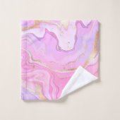 ラグジュアリーマーブルグリッターピンクパープル金ゴールド バスタオルセット (ウォッシュタオル)