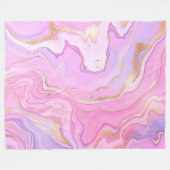 ラグジュアリーマーブルグリッターピンクパープル金ゴールド フリースブランケット (正面(横))