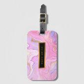 ラグジュアリーマーブルグリッターピンクパープル金ゴールド ラゲッジタグ (正面縦)