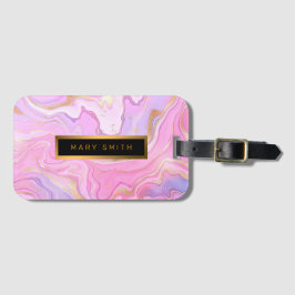 ラグジュアリーマーブルグリッターピンクパープル金ゴールド ラゲッジタグ