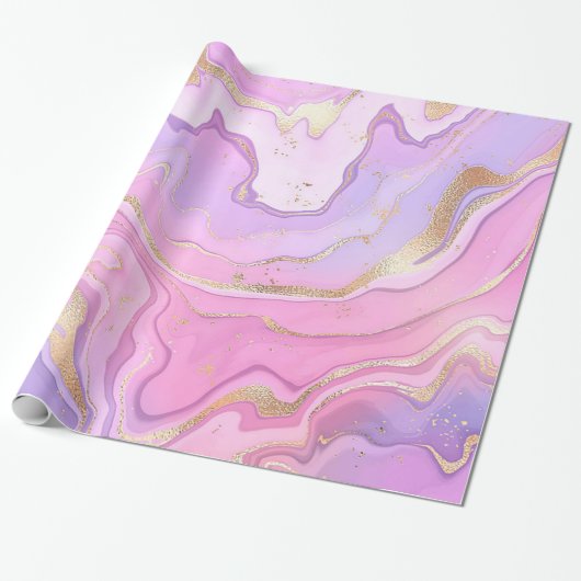 ラグジュアリーマーブルグリッターピンクパープル金ゴールド ラッピングペーパー (アンロールド)