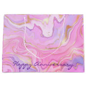 ラグジュアリーマーブルグリッターピンクパープル金ゴールド ラージペーパーバッグ (正面)