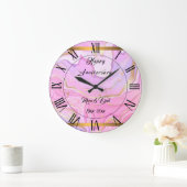 ラグジュアリーマーブルグリッターピンクパープル金ゴールド ラージ壁時計 (ホーム)