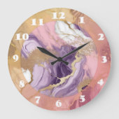 ラグジュアリーマーブルグリッターピンクパープル金ゴールド ラージ壁時計 (正面)