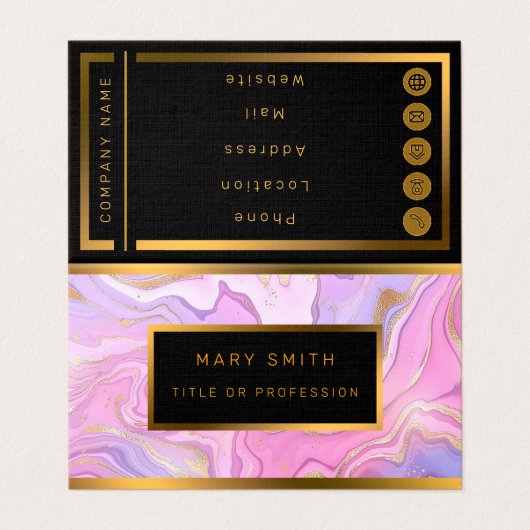 ラグジュアリーマーブルグリッターピンクパープル金ゴールド 名刺 (外部フラット)