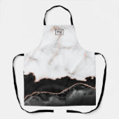ラグジュアリーマーブルブラックアゲート金ゴールドグリッターモノグラム エプロン (正面)