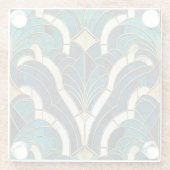 ラグジュアリーマーブルモザイクアールデコブルー金ゴールド&ティール(緑がかった色) ガラスコースター (裏面)