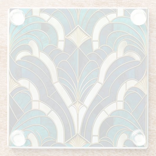 ラグジュアリーマーブルモザイクアールデコブルー金ゴールド&ティール（緑がかった色） ガラスコースター (裏面)