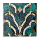 ラグジュアリーマーブルモザイクアールデコブルー金ゴールド&ティール(緑がかった色) タイル (正面)