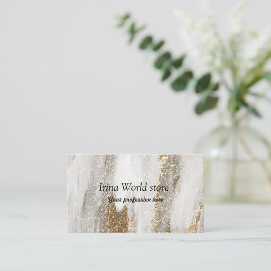 ラグジュアリーマーブル絵を描金ゴールドストローク金ゴールド白 名刺 (スタンド正面)