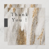 ラグジュアリーマーブル金ゴールドストロークホワイトとグレーインビタット サンキューカード (正面/裏面)
