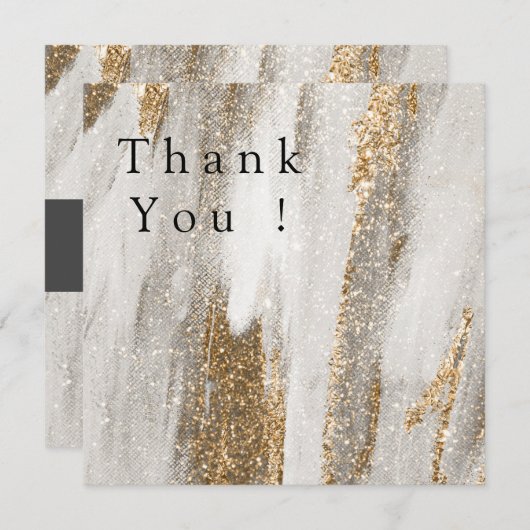 ラグジュアリーマーブル金ゴールドストロークホワイトとグレーインビタット サンキューカード (正面/裏面)