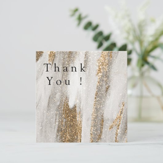 ラグジュアリーマーブル金ゴールドストロークホワイトとグレーインビタット サンキューカード (スタンド正面)