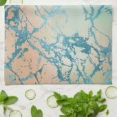 ラグジュアリーマーブル | ビューティフルイエローアンドコーラルティール(緑がかった色)静脈 キッチンタオル (折り畳み)