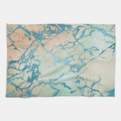 ラグジュアリーマーブル | ビューティフルイエローアンドコーラルティール(緑がかった色)静脈 キッチンタオル (横)