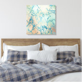 ラグジュアリーマーブル | ビューティフルイエローアンドコーラルティール(緑がかった色)静脈 キャンバスプリント (インサイチュ (寝室))