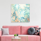 ラグジュアリーマーブル | ビューティフルイエローアンドコーラルティール(緑がかった色)静脈 キャンバスプリント (インサイチュ (リビング))