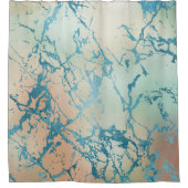 ラグジュアリーマーブル | ビューティフルイエローアンドコーラルティール(緑がかった色)静脈 シャワーカーテン (正面)