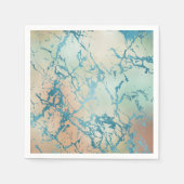 ラグジュアリーマーブル | ビューティフルイエローアンドコーラルティール（緑がかった色）静脈 スタンダードカクテルナプキン (正面)