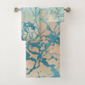 ラグジュアリーマーブル | ビューティフルイエローアンドコーラルティール(緑がかった色)静脈 バスタオルセット (インサイチュ)