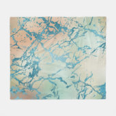 ラグジュアリーマーブル | ビューティフルイエローアンドコーラルティール(緑がかった色)静脈 フリースブランケット (正面(横))