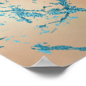 ラグジュアリーマーブル | ビューティフルイエローアンドコーラルティール(緑がかった色)静脈 ポスター (角)