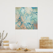 ラグジュアリーマーブル | ビューティフルイエローアンドコーラルティール(緑がかった色)静脈 ポスター (キッチン)