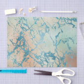 ラグジュアリーマーブル | ビューティフルイエローアンドコーラルティール(緑がかった色)静脈 薄葉紙 (クラフト)