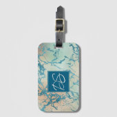 ラグジュアリーマーブル | ビューティフルコーラルとティール（緑がかった色）静脈カスタム ラゲッジタグ (正面縦)