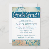 ラグジュアリーマーブル | 美しいサンゴとティール(緑がかった色)の卒業 招待状 (正面)