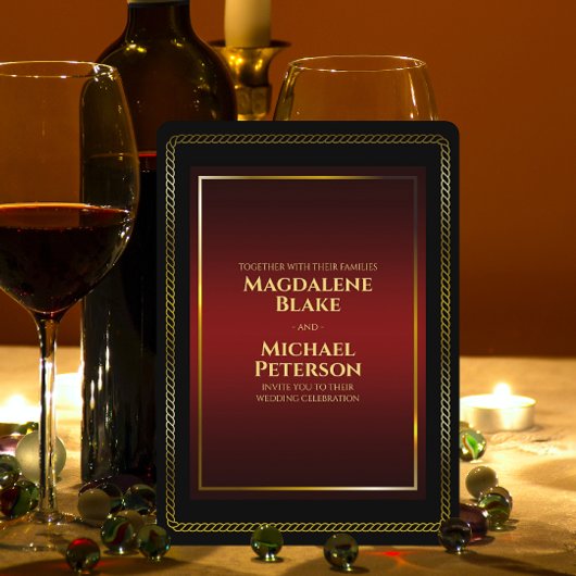 ラグジュアリーミニマリストブラック&レッド結婚ズ 招待状