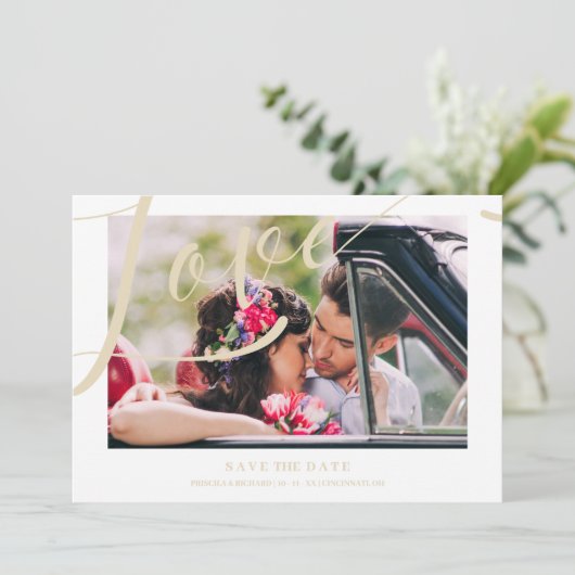 ラグジュアリーミニマリストラブ引用文ゴールデンエフェクトフォト セーブザデート (スタンド正面)