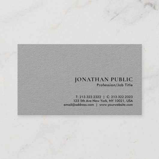 ラグジュアリーミニマルエレガントプレミアムグレイ紙 名刺 (正面)