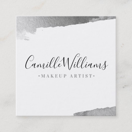 ラグジュアリーミニマルフェイクグラックス銀ブラシ スクエア名刺 (正面)