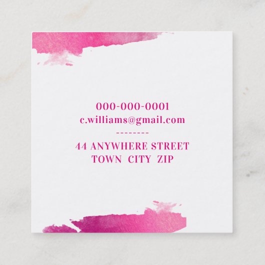 ラグジュアリーミニマルフェイクグラムラックスギルドなピンクのストローク スクエア名刺 (裏面)