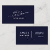 ラグジュアリーミニマルブティックネイビーホワイトカリグラフィー 名刺 (正面/裏面)